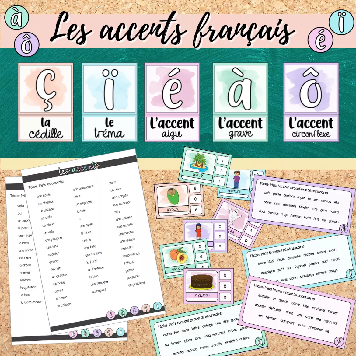 Bild in der Beschreibung des Unterrichtsmaterials Materialpaket: Les accents français (é, à, ô, ç, ï) von Mme_Sie #2