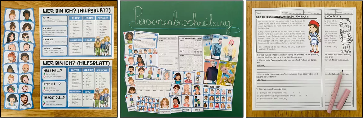 Bild in der Beschreibung des Unterrichtsmaterials Personenbeschreibung / Personen beschreiben – Deutsch, DaF, DaZ, Materialpaket, Aufsatz, Schreiben, Arbeitsblatt, Adjektive, Wortschatz | Schreibübungen, Klasse 3, 4, 5, Grundschule, Sekundarstufe von Unterrichtmitspass #3