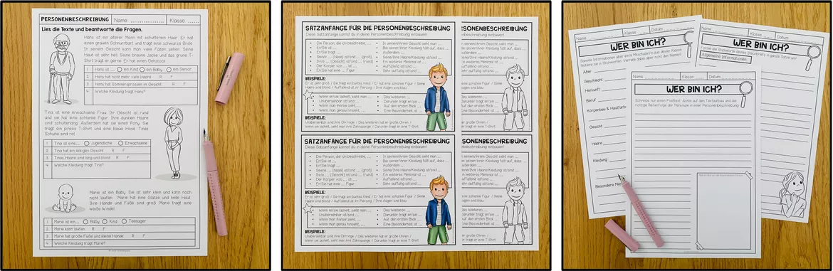 Bild in der Beschreibung des Unterrichtsmaterials Personenbeschreibung / Personen beschreiben – Deutsch, DaF, DaZ, Materialpaket, Aufsatz, Schreiben, Arbeitsblatt, Adjektive, Wortschatz | Schreibübungen, Klasse 3, 4, 5, Grundschule, Sekundarstufe von Unterrichtmitspass #5