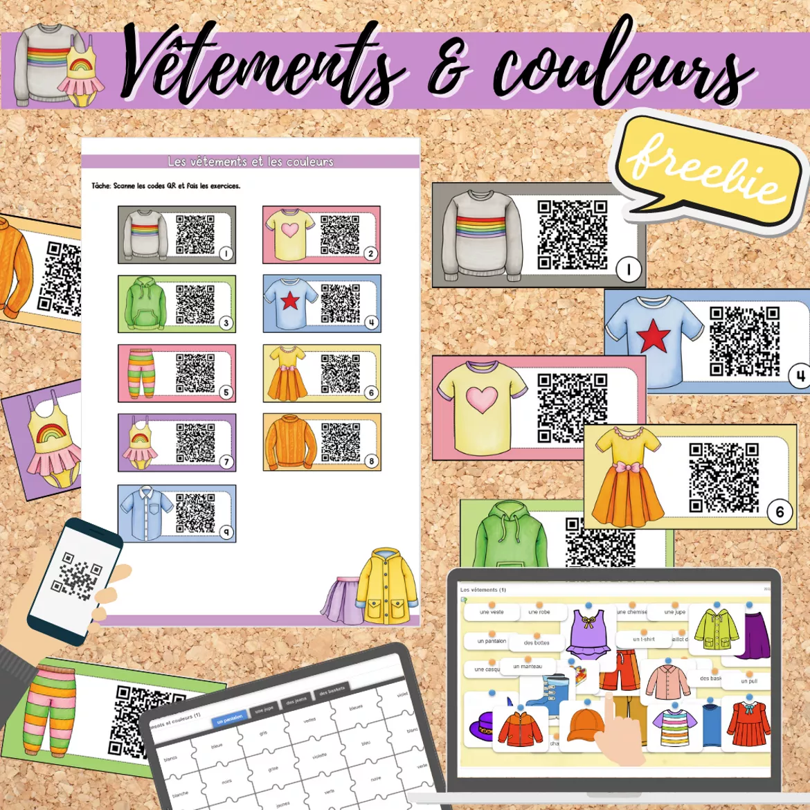 Bild in der Beschreibung des Unterrichtsmaterials Freebie: Les vêtements et les couleurs (QR-Codes) von Mme_Sie #1