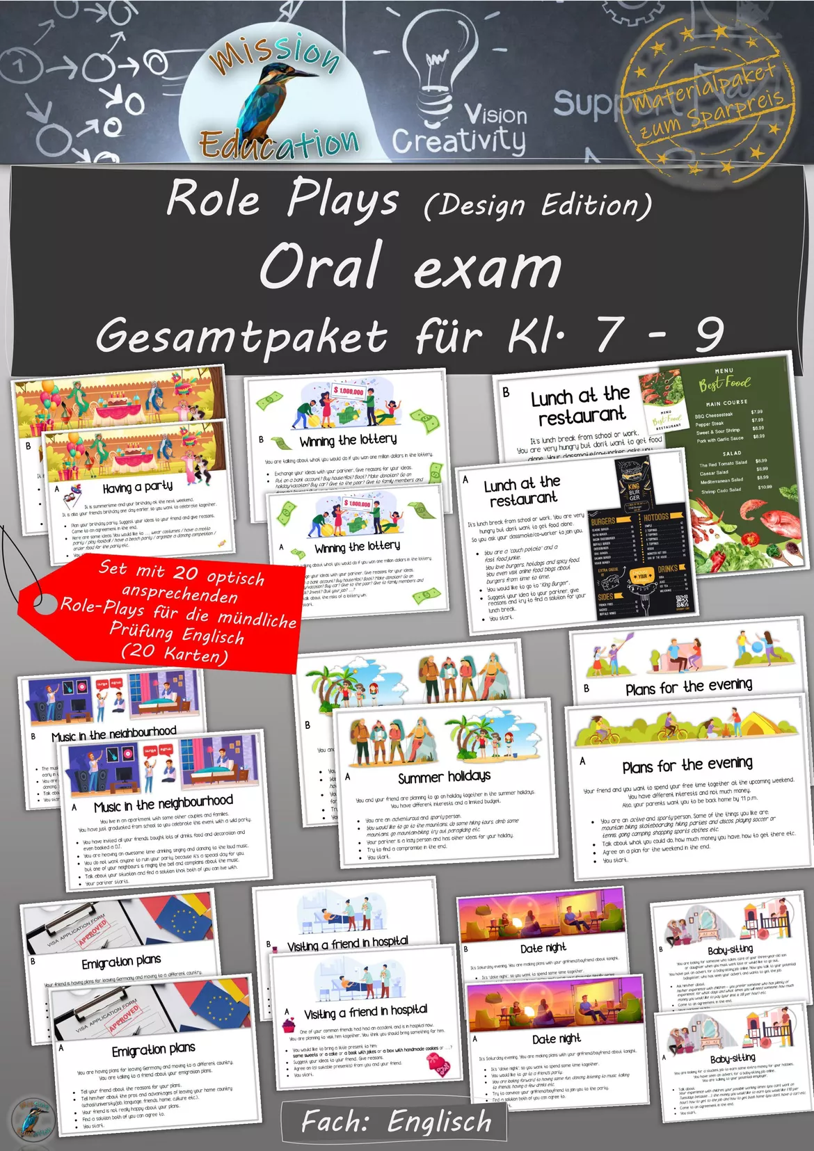 Bild in der Beschreibung des Unterrichtsmaterials Date night - Role Play/Rollenspiel – Mündliche Prüfung Englisch (oral exam) von Mission Education #1