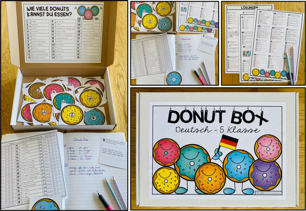 Bild in der Beschreibung des Unterrichtsmaterials DEUTSCH - DONUT BOX (5. Schulstufe) 36 Aufgabenkarten zum Jahreststoff von Unterrichtmitspass #2