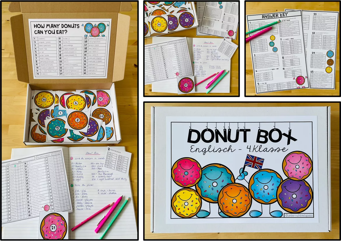 Bild in der Beschreibung des Unterrichtsmaterials ENGLISCH - DONUT BOX (4. Schulstufe) 36 Aufgabenkarten zum Jahrestoff von Unterrichtmitspass #1