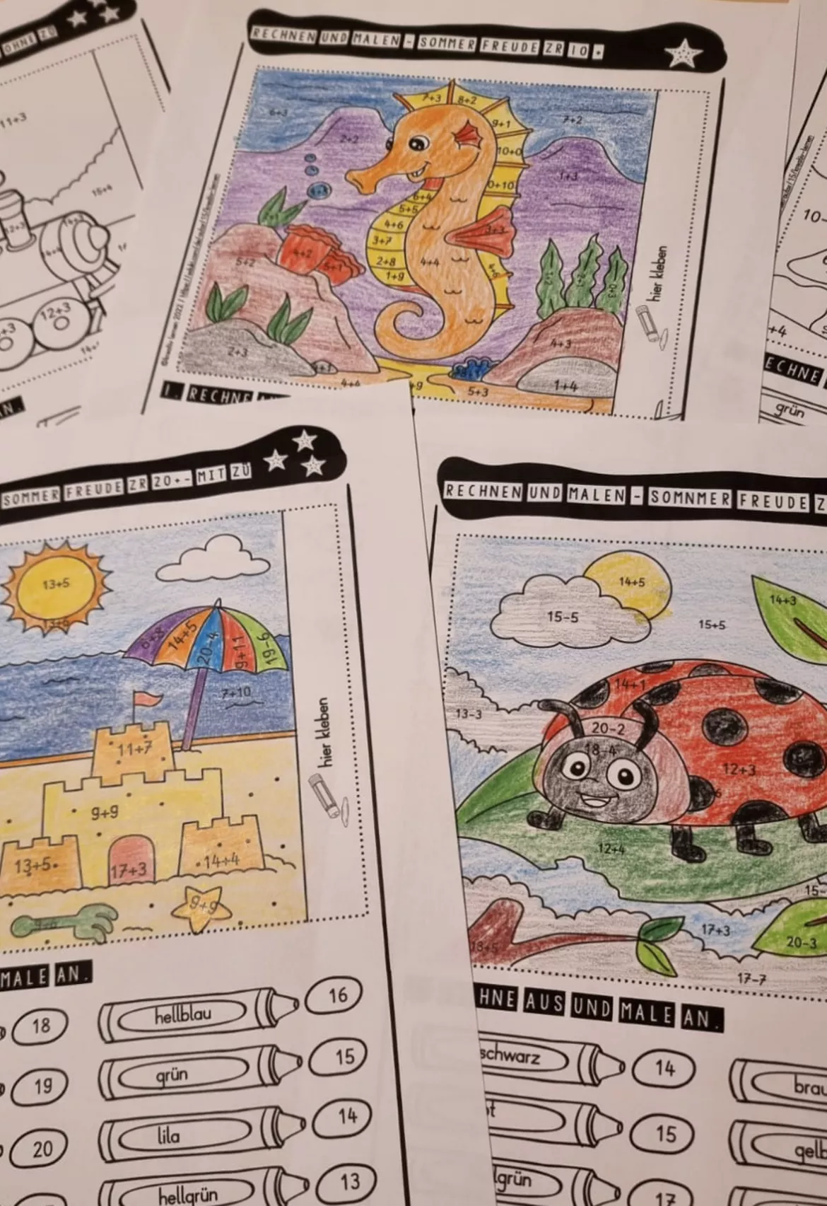 Bild in der Beschreibung des Unterrichtsmaterials Mathematik Rechenröllchen Sommer Freude - Rechnen und Malen von kreativ lernen #1
