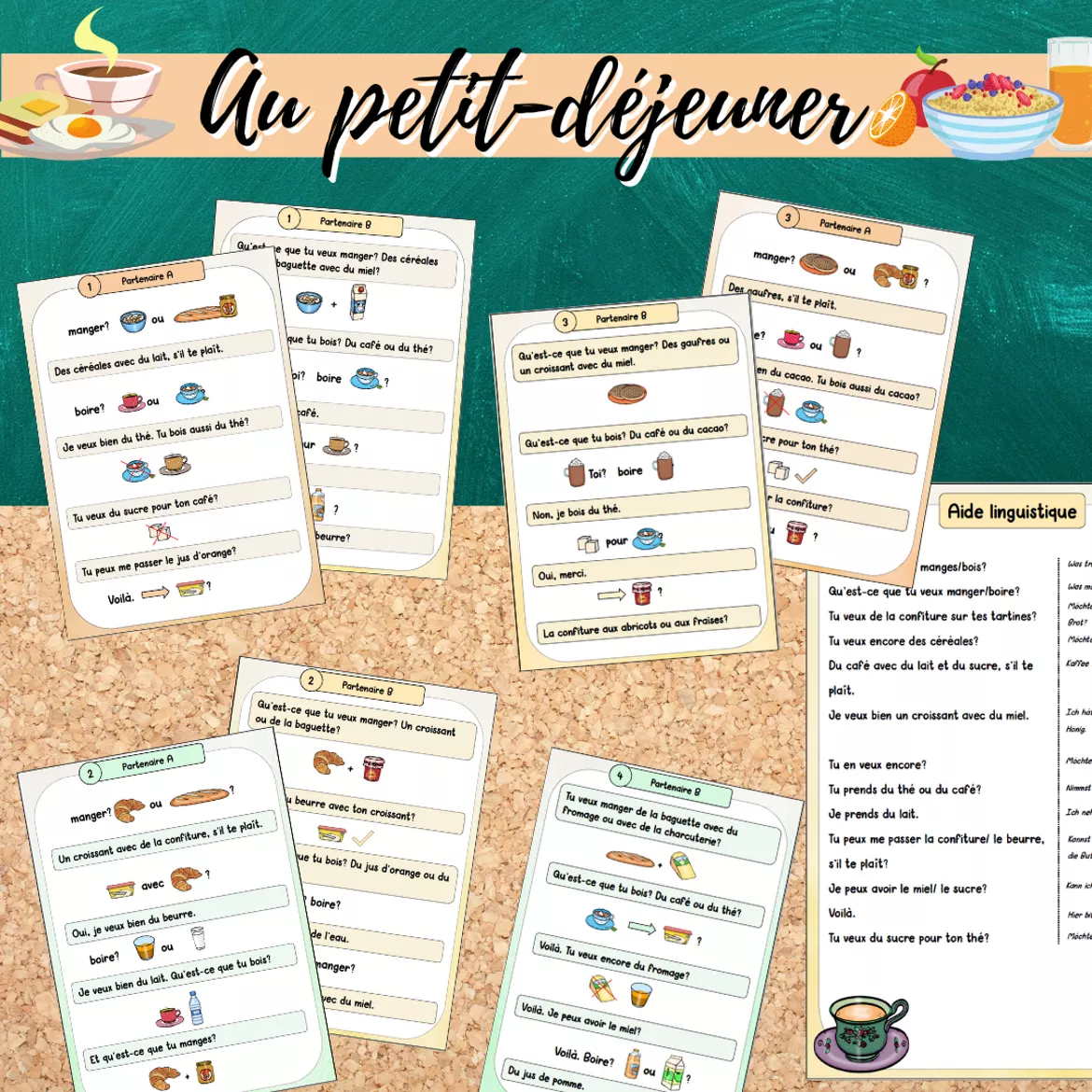 Bild in der Beschreibung des Unterrichtsmaterials Cartes de dialogue: Au petit-déjeuner #Silvesterknaller23 von Mme_Sie #1