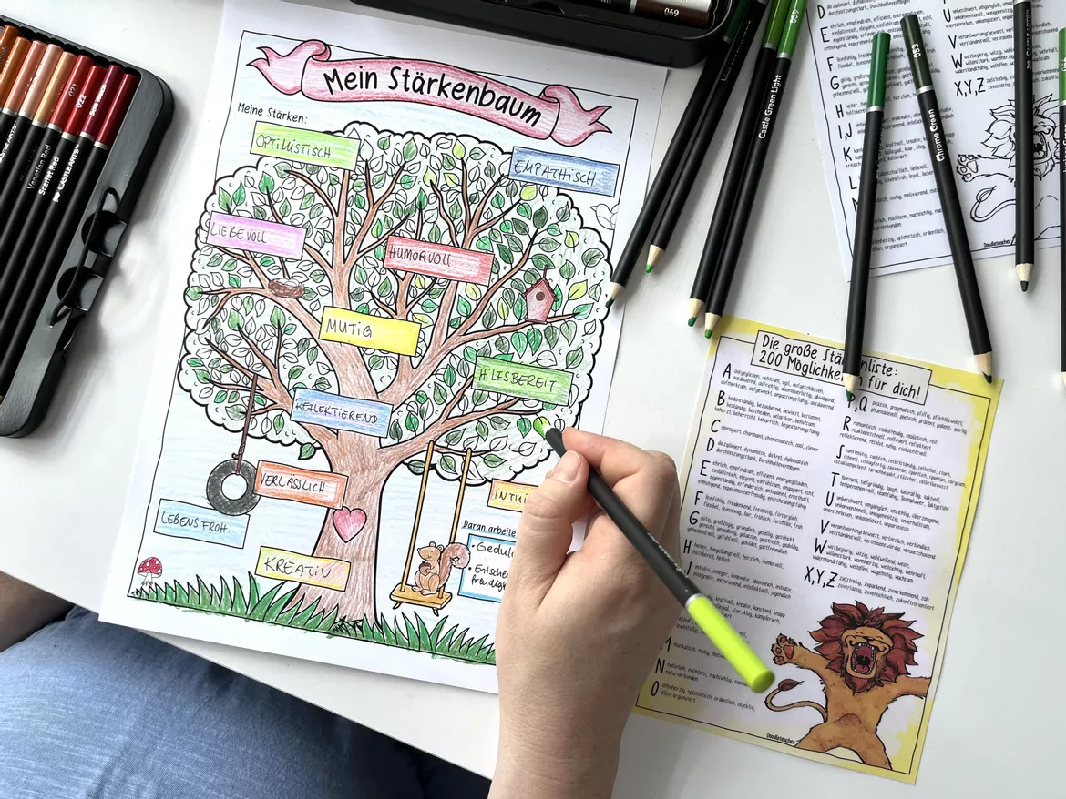 Bild in der Beschreibung des Unterrichtsmaterials Mein Stärkenbaum und Stärkenliste mit 200 Stärken / Selbstbewusstsein von Doodleteacher #1
