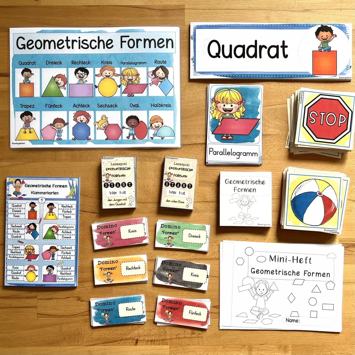 Bild in der Beschreibung des Unterrichtsmaterials Geometrische Formen Materialpaket Grundschule | Flächen & ebene Figuren Mathematik von workingatschool #1