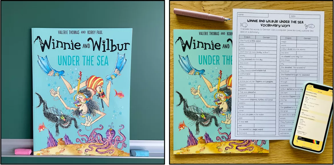 Bild in der Beschreibung des Unterrichtsmaterials Winnie and Wilbur: Under the sea (by Valerie Thomas and Korky Paul) BEGLEITMATERIAL zum Buch (Einführung Past Simple) von Unterrichtmitspass #1