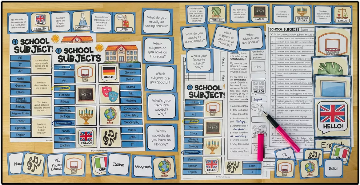 Bild in der Beschreibung des Unterrichtsmaterials SCHOOL SUBJECTS - ENGLISH BUNDLE von MyTeachingFactory #1