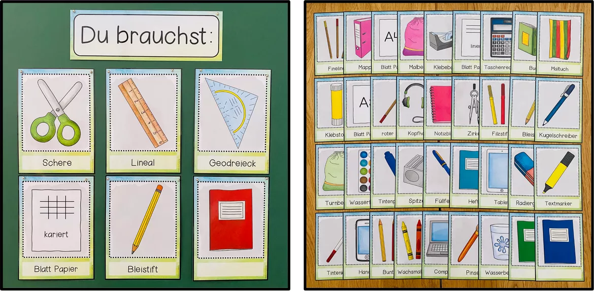 Bild in der Beschreibung des Unterrichtsmaterials Du brauchst … – Schulsachen & Arbeitsmittel | Tafelmaterial von Unterrichtmitspass #1