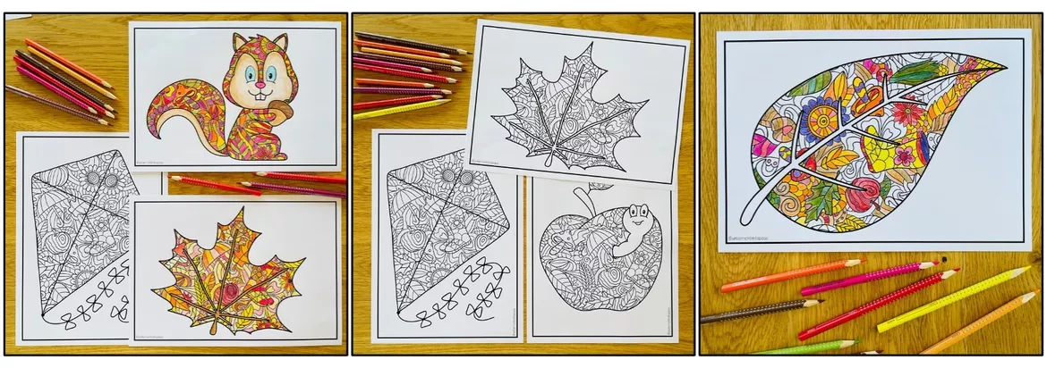 Bild in der Beschreibung des Unterrichtsmaterials Herbst Ausmalbilder – Herbstmotive, Malvorlagen, Mosaik, Mandala, Muster, kreatives Gestalten | Kunstunterricht, Malen und Zeichnen 4., 5. Klasse, Grundschule, Sekundarstufe von Unterrichtmitspass #2