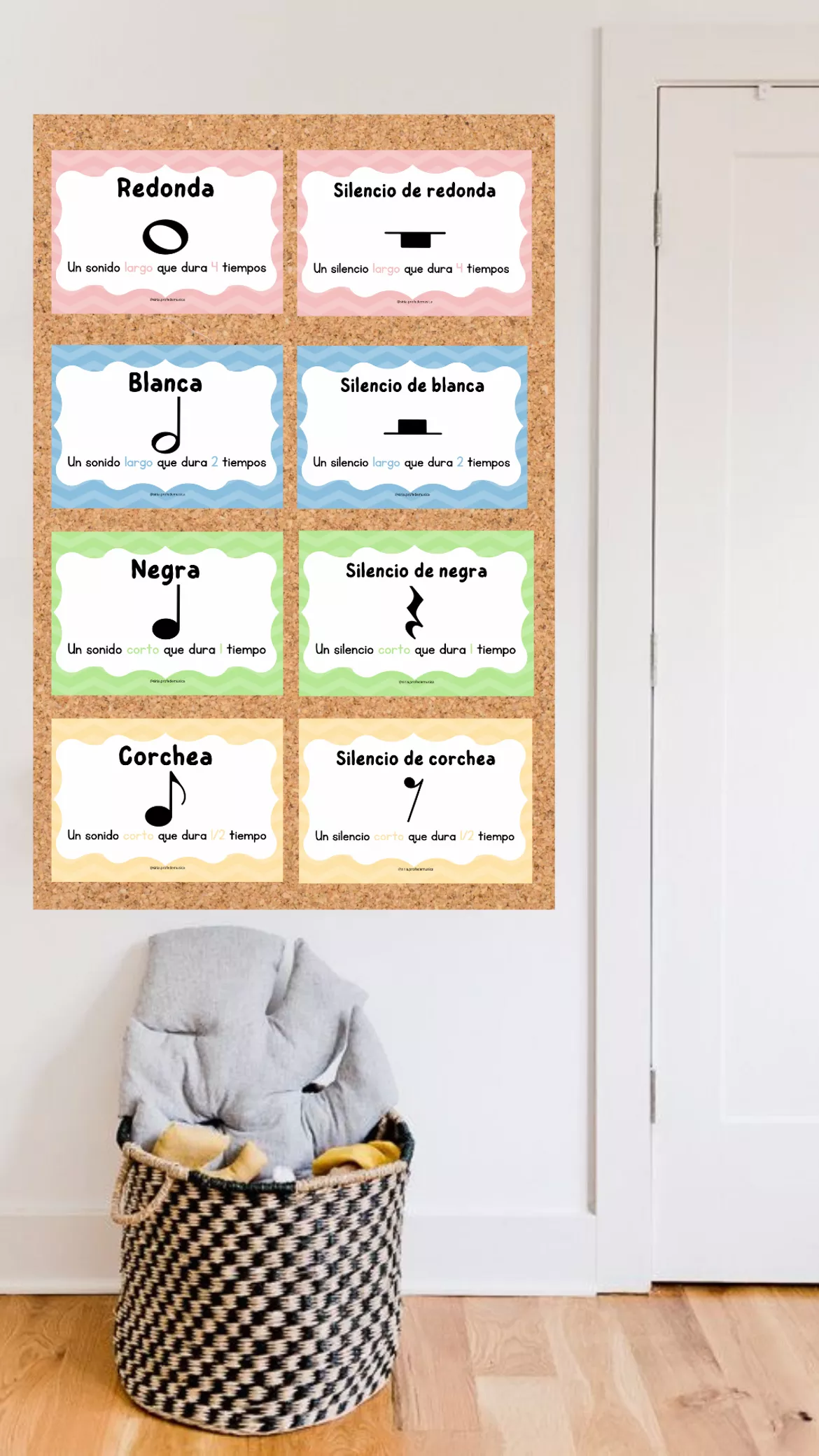 Bild in der Beschreibung des Unterrichtsmaterials Decoración del aula - Cartelería figuras y silencios von DoReMiLab | Educación Musical Creativa #1