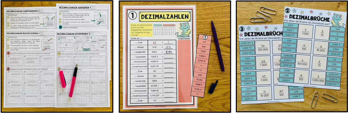 Bild in der Beschreibung des Unterrichtsmaterials Dezimalzahlen 5. Klasse, Dezimalzahlen Übungen, Kommazahlen, Stellenwerttafel, Dezimalzahlen vergleichen, ordnen, runden, addieren, subtrahieren, multiplizieren, dividieren, Mathe Arbeitsblätter | Materialpaket von Unterrichtmitspass #4