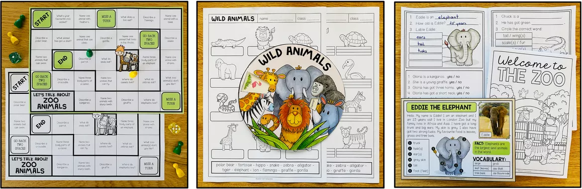 Bild in der Beschreibung des Unterrichtsmaterials Zoo Animals Englisch – Zootiere, Tiere im Zoo, Zoo Animals Vocabulary, Wortschatz, Reading, Leseverstehen, Speaking, Writing | Materialpaket, Lernspiele, Arbeitsblätter 3., 4., 5. Klasse, Grundschule, Sekundarstufe von Unterrichtmitspass #4
