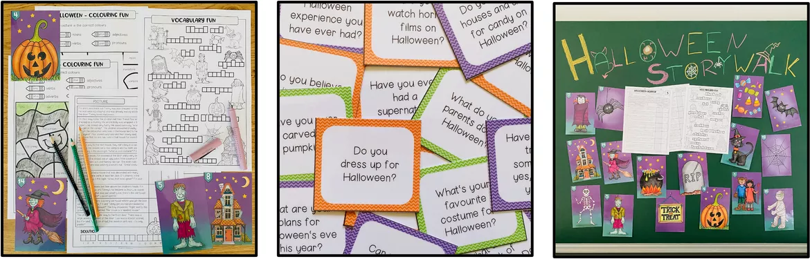 Bild in der Beschreibung des Unterrichtsmaterials Halloween Englischunterricht, Halloween Englisch, Arbeitsblätter, Übungen, Wortschatz, Lesetexte, Leseverständnis, Reading Comprehension, Speaking Activities, Spiele | Materialpaket Klasse 4, 5, 6, 7, 8 von Unterrichtmitspass #4