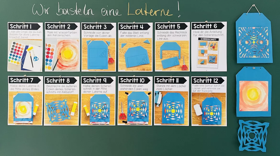Bild in der Beschreibung des Unterrichtsmaterials Laterne basteln mit Scherenschnitt | fertig geplante Kunststunde 3.–4. Klasse von Unterrichtmitspass #2