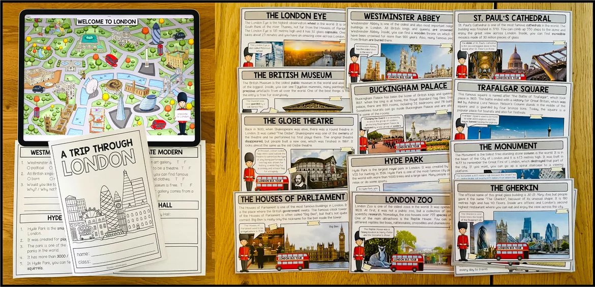 Bild in der Beschreibung des Unterrichtsmaterials London Englisch Klasse 6, 7, 8 – London Sehenswürdigkeiten, Landeskunde England, UK, British Culture, Reading Comprehension, Wortschatz, Arbeitsblätter | Lernwerkstatt von Unterrichtmitspass #2