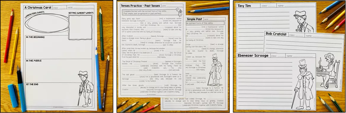 Bild in der Beschreibung des Unterrichtsmaterials A Christmas Carol Klasse 6, 7, 8, Charles Dickens, Weihnachten Englischunterricht, Christmas, Leseverstehen, Reading Comprehension, Lesetexte, Arbeitsblätter | Materialpaket von Unterrichtmitspass #3