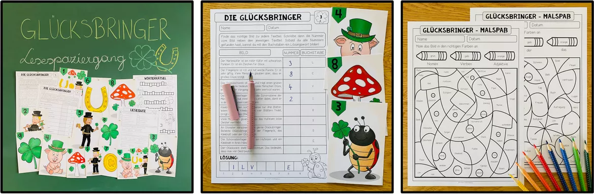 Bild in der Beschreibung des Unterrichtsmaterials Neujahr und Glücksbringer – Lesespaziergang Deutsch | Leseverständnis und Lesetraining 5 fach differenziert von Unterrichtmitspass #1