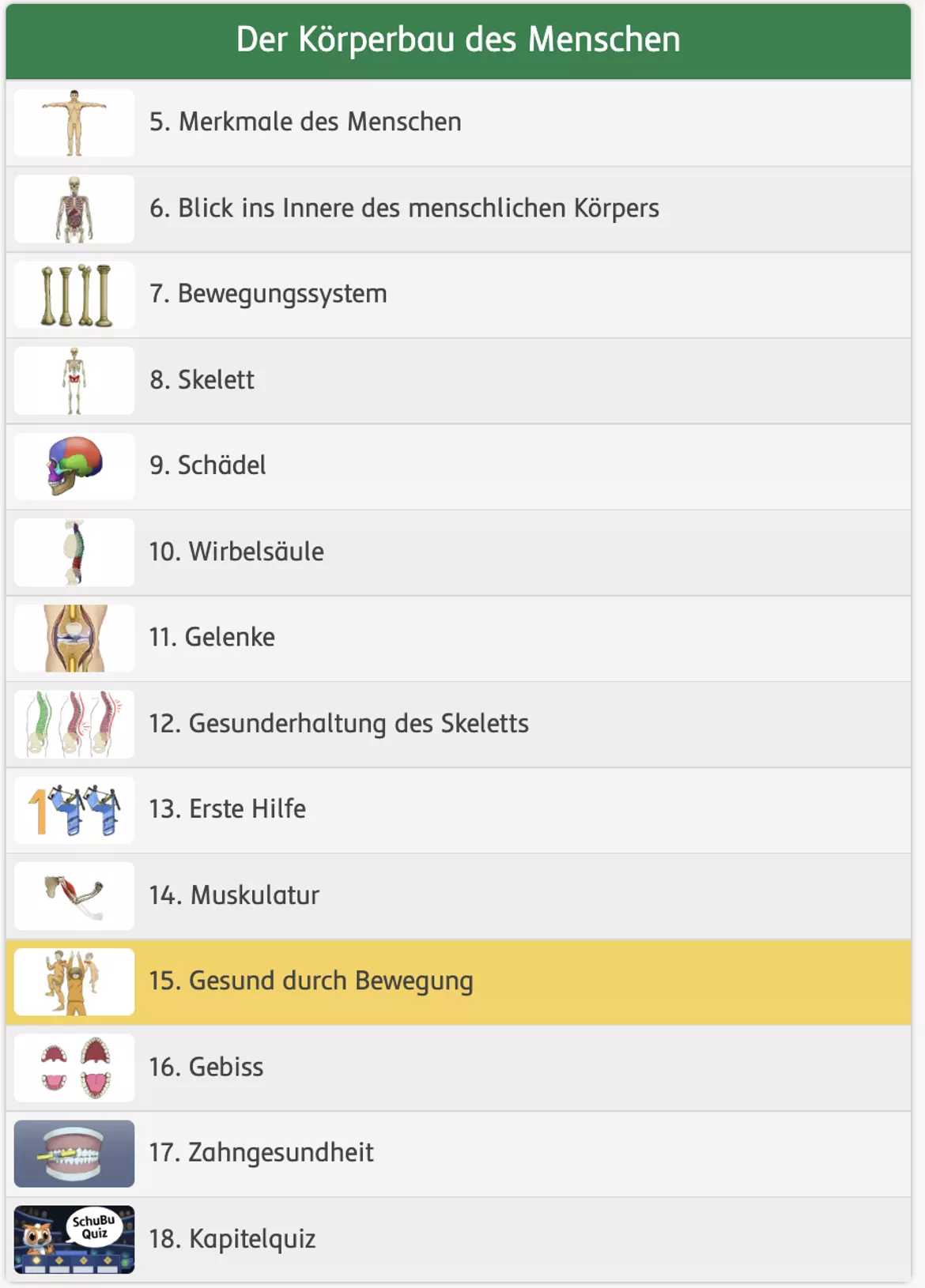 Bild in der Beschreibung des Unterrichtsmaterials Gesund durch Bewegung (interaktiv) von SchuBu.digitaleSchulbücher #1