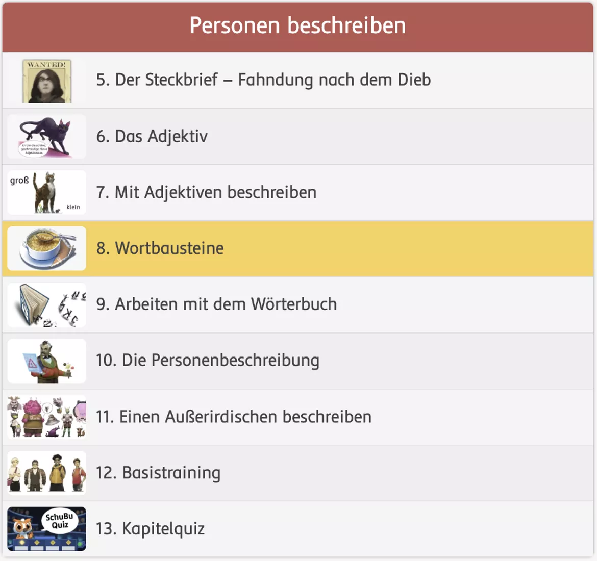 Bild in der Beschreibung des Unterrichtsmaterials Wortbausteine (interaktiv) von SchuBu.digitaleSchulbücher #1