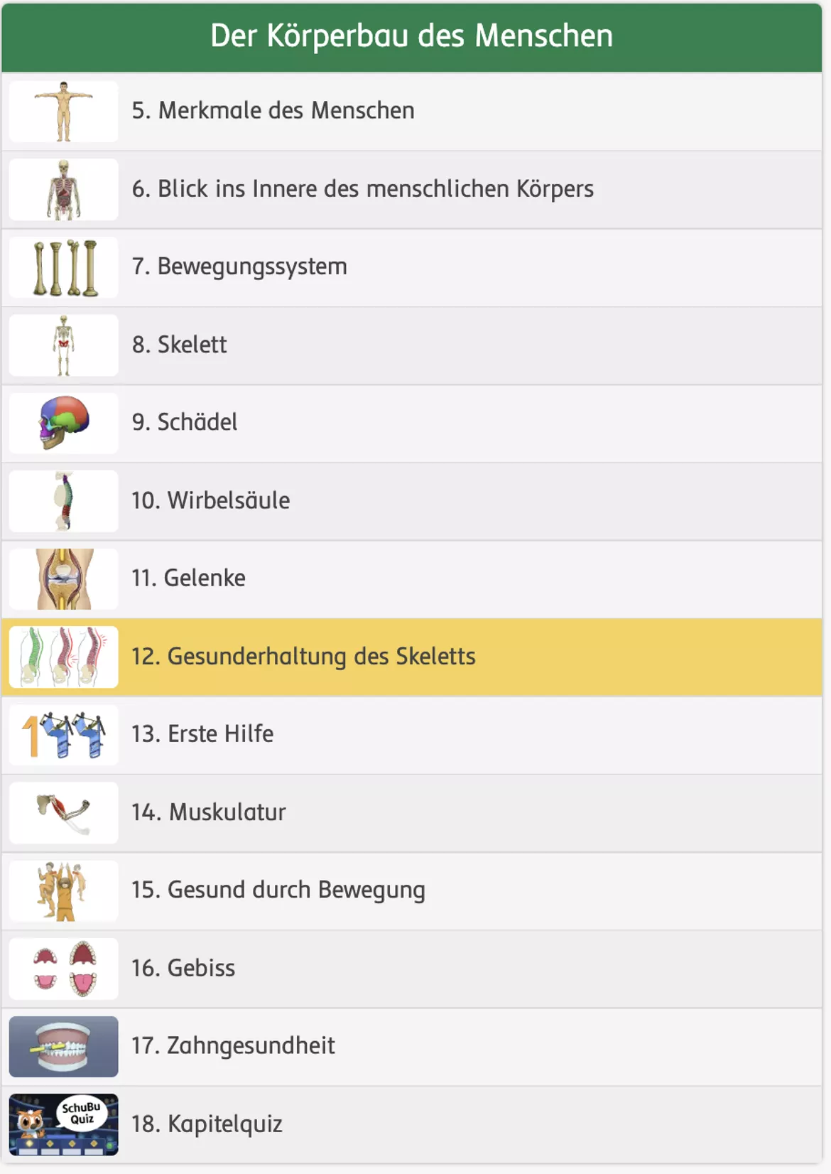 Bild in der Beschreibung des Unterrichtsmaterials Gesunderhaltung des Skeletts, richtige Haltung (interaktiv) von SchuBu.digitaleSchulbücher #1