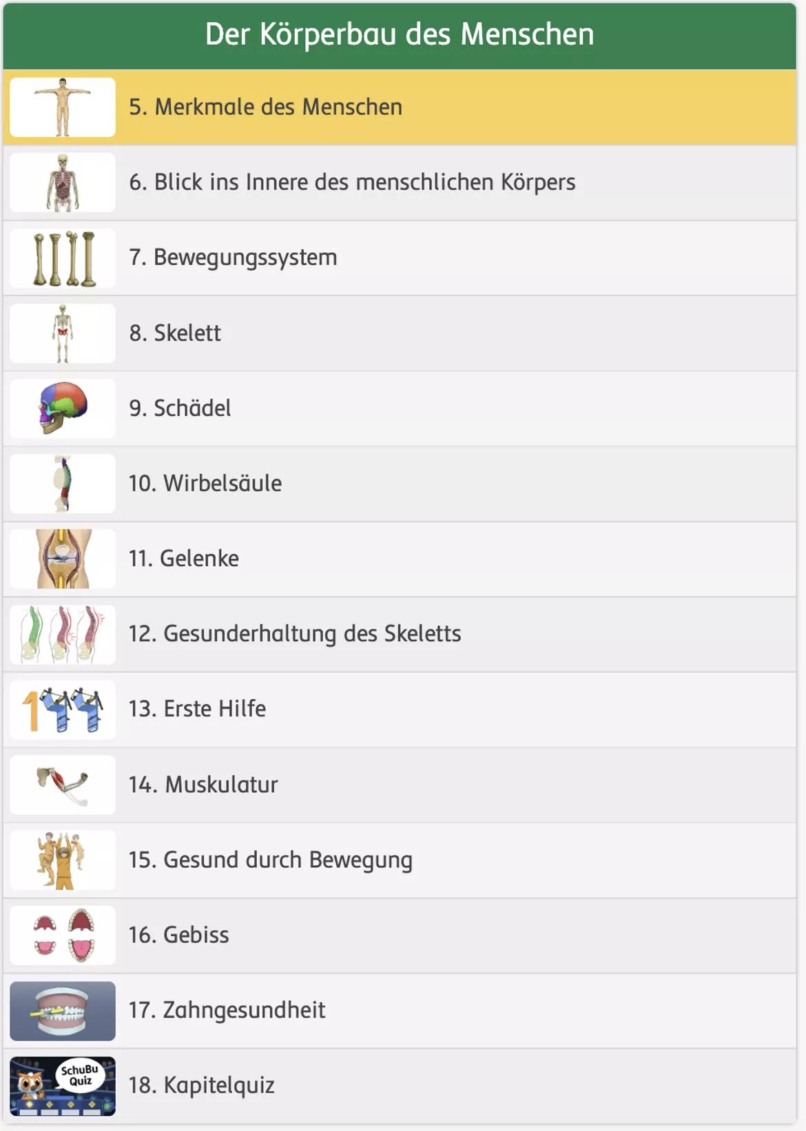 Bild in der Beschreibung des Unterrichtsmaterials Merkmale des menschlichen Körpers (interaktiv) von SchuBu.digitaleSchulbücher #1