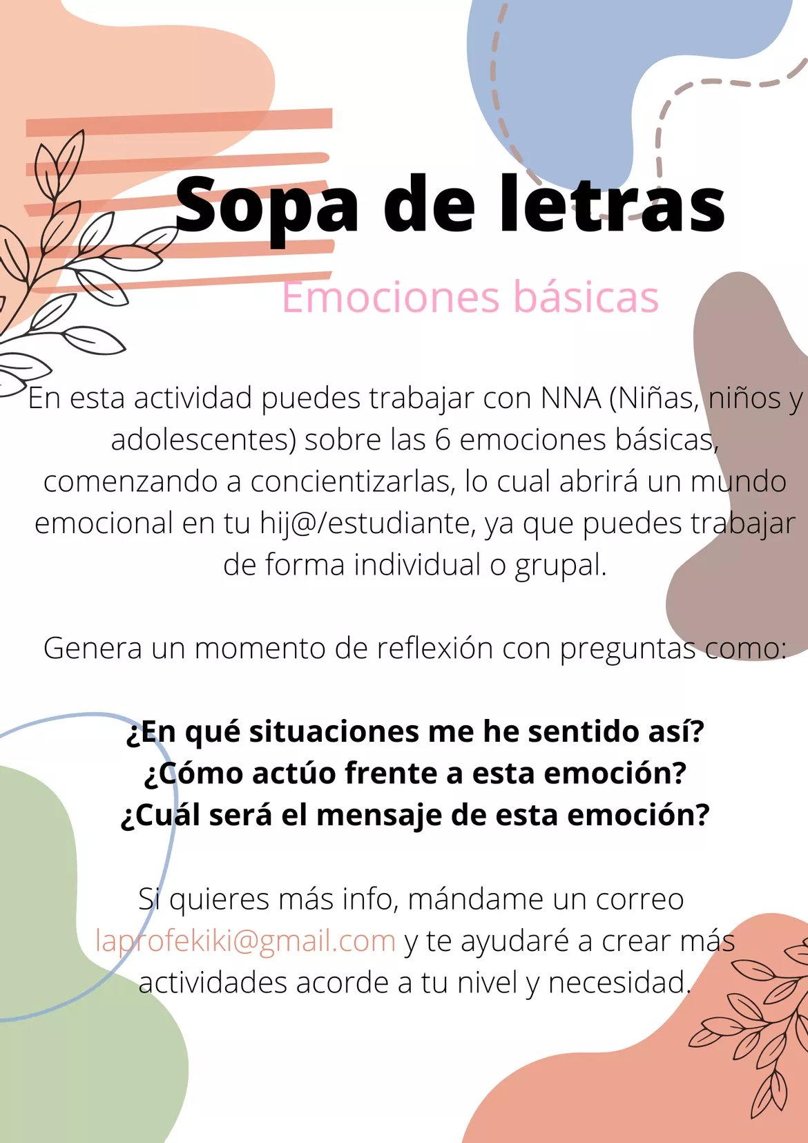 Bild in der Beschreibung des Unterrichtsmaterials Sopa de Letras: Conciencia Emocional von laprofe_kiki #1