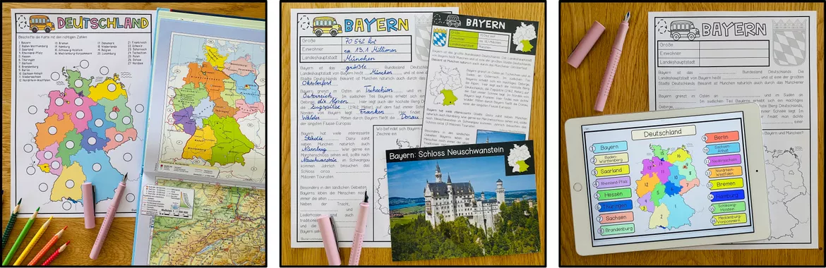 Bild in der Beschreibung des Unterrichtsmaterials Deutschland, Bundesländer, Hauptstädte, Deutschlandkarte, Bundesländer Deutschland, Geografie / Erdkunde, Sachunterricht, Arbeitsblätter, Lernkarten, Spiele, Freiarbeit, Stationenlernen | Materialpaket von Unterrichtmitspass #2
