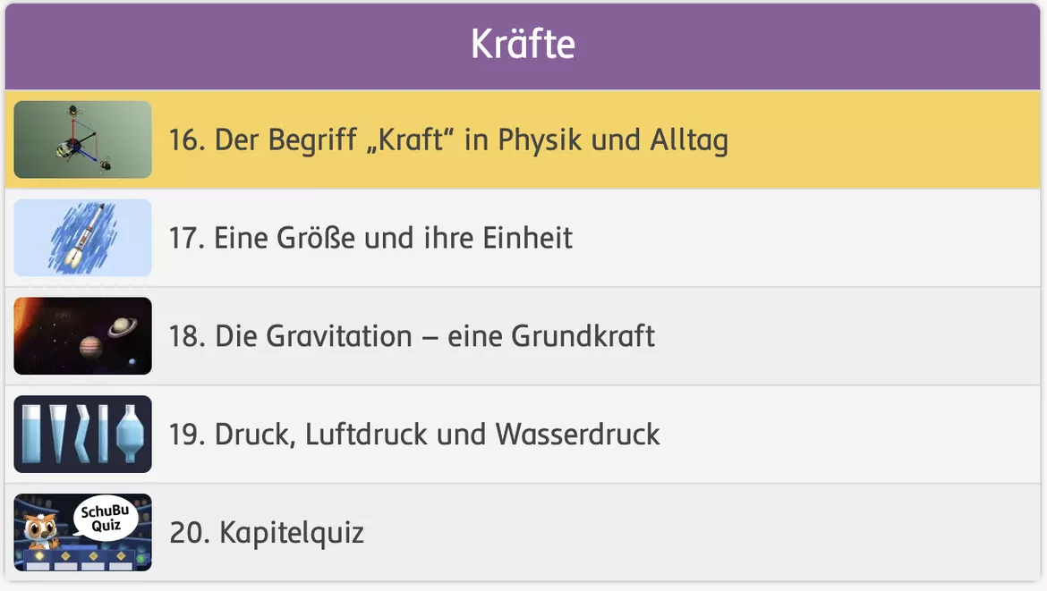 Bild in der Beschreibung des Unterrichtsmaterials Der Begriff „Kraft“ in Physik und Alltag (interaktiv) von SchuBu.digitaleSchulbücher #1
