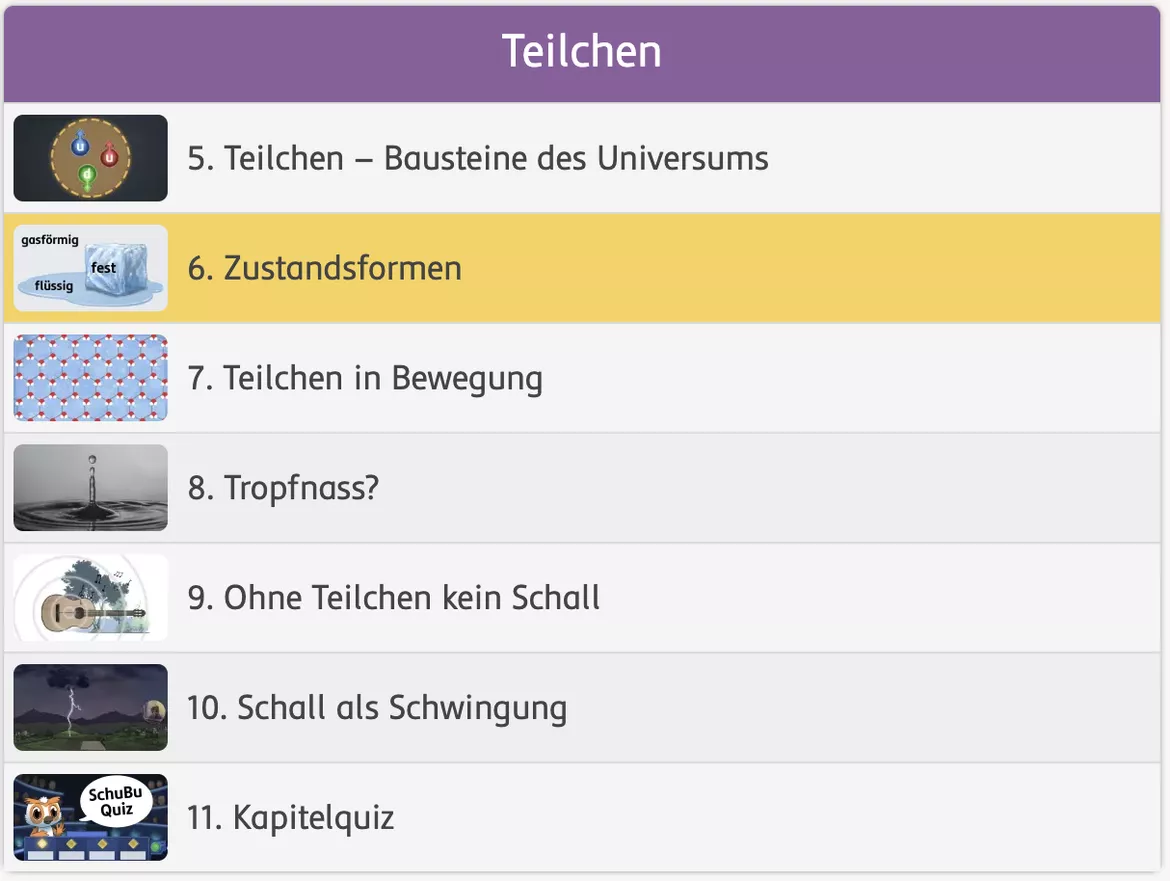 Bild in der Beschreibung des Unterrichtsmaterials Zustandsformen – fest, flüssig, gasförmig (interaktiv) von SchuBu.digitaleSchulbücher #1