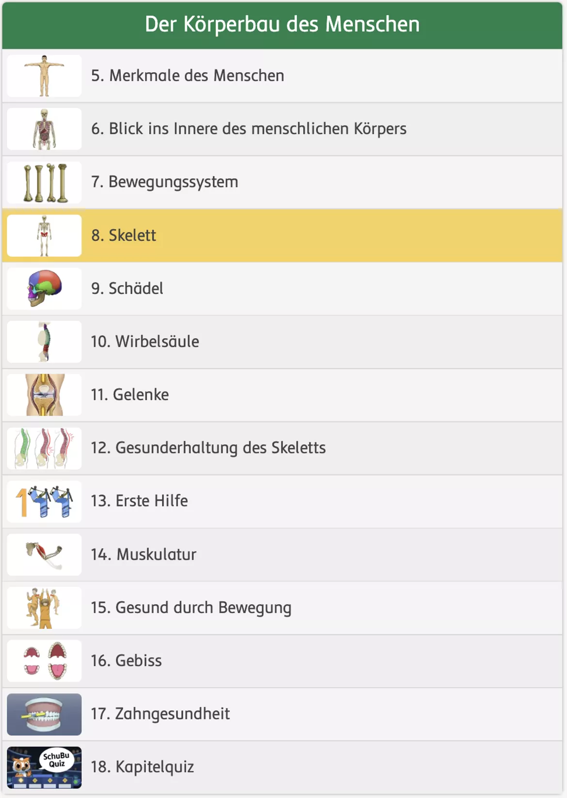 Bild in der Beschreibung des Unterrichtsmaterials Das menschliche Skelett (interaktiv) von SchuBu.digitaleSchulbücher #1