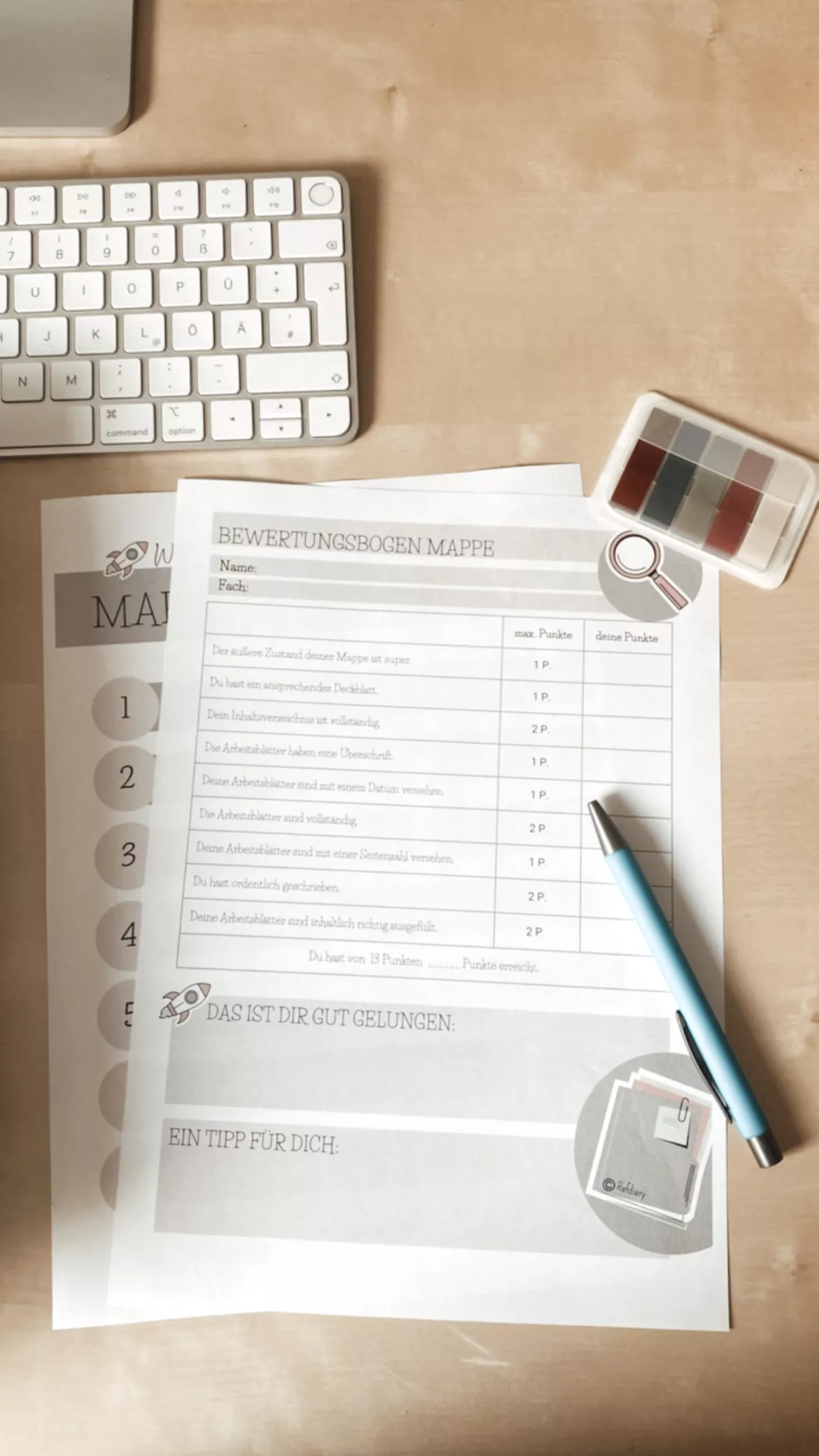 Bild in der Beschreibung des Unterrichtsmaterials Materialpaket Mappenführung (Merkblatt und Bewertungsbogen) von Refdiary #1