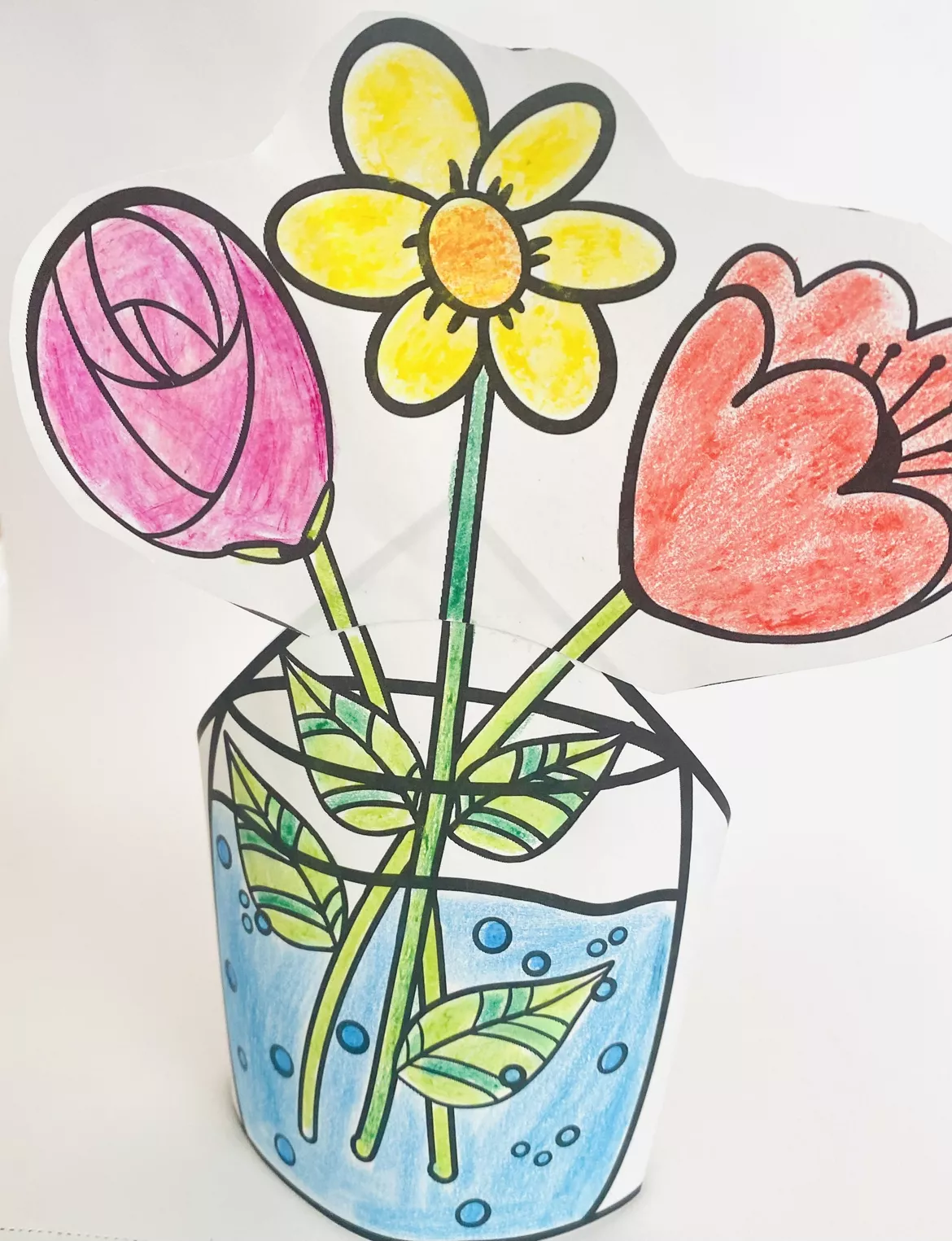 Bild in der Beschreibung des Unterrichtsmaterials Blumen im Glas. Malvorlage, Bastelvorlage Blumen Muttertag von LernTagebuch #1