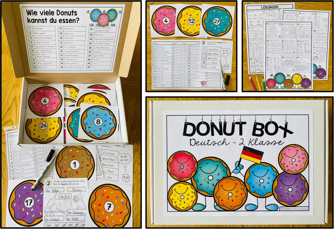 Bild in der Beschreibung des Unterrichtsmaterials DEUTSCH - DONUT BOX (2. Schulstufe) 30 Aufgabenkarten zum Jahresstoff von Unterrichtmitspass #2