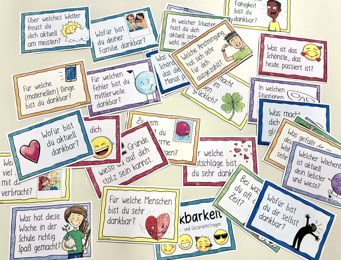 Bild in der Beschreibung des Unterrichtsmaterials Dankbarkeit / Danke - 30 Reflexions- und Gesprächskarten / Achtsamkeit von Doodleteacher #1