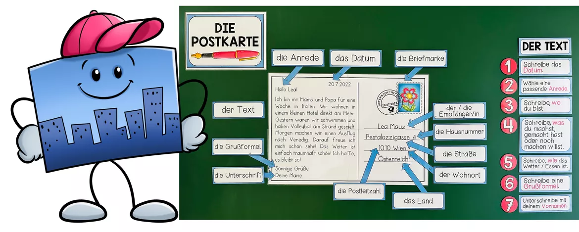 Bild in der Beschreibung des Unterrichtsmaterials Postkarte schreiben Klasse 4, 5, Aufbau, Schreibanlässe, Arbeitsblätter, Schreibvorlagen | Lernwerkstatt Deutsch von Unterrichtmitspass #1