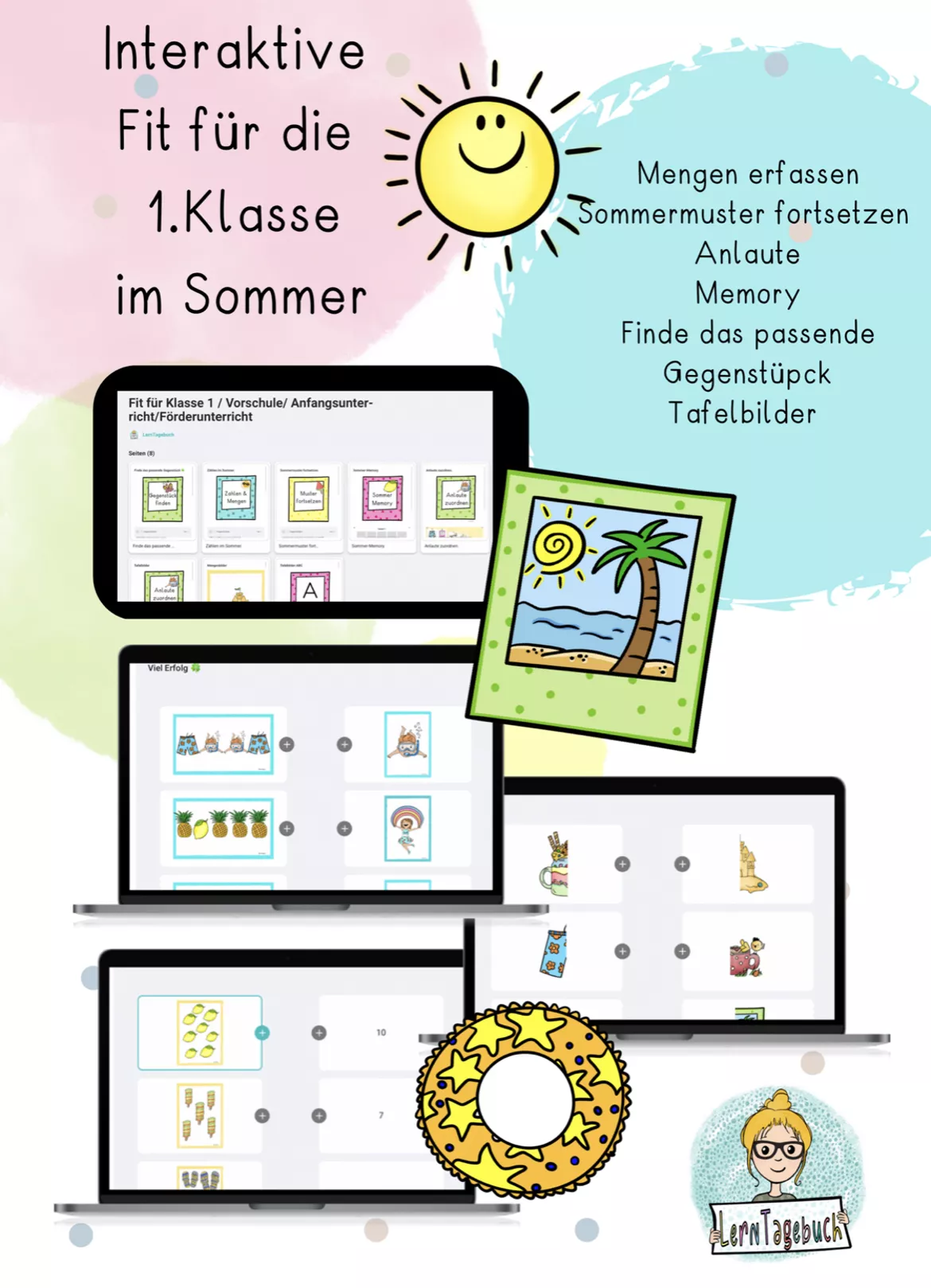 Bild in der Beschreibung des Unterrichtsmaterials Übungsheft, Arbeitsblätter Vorschule, Sommer Fit für die Schule, 1.Klasse Schulanfang von LernTagebuch #2