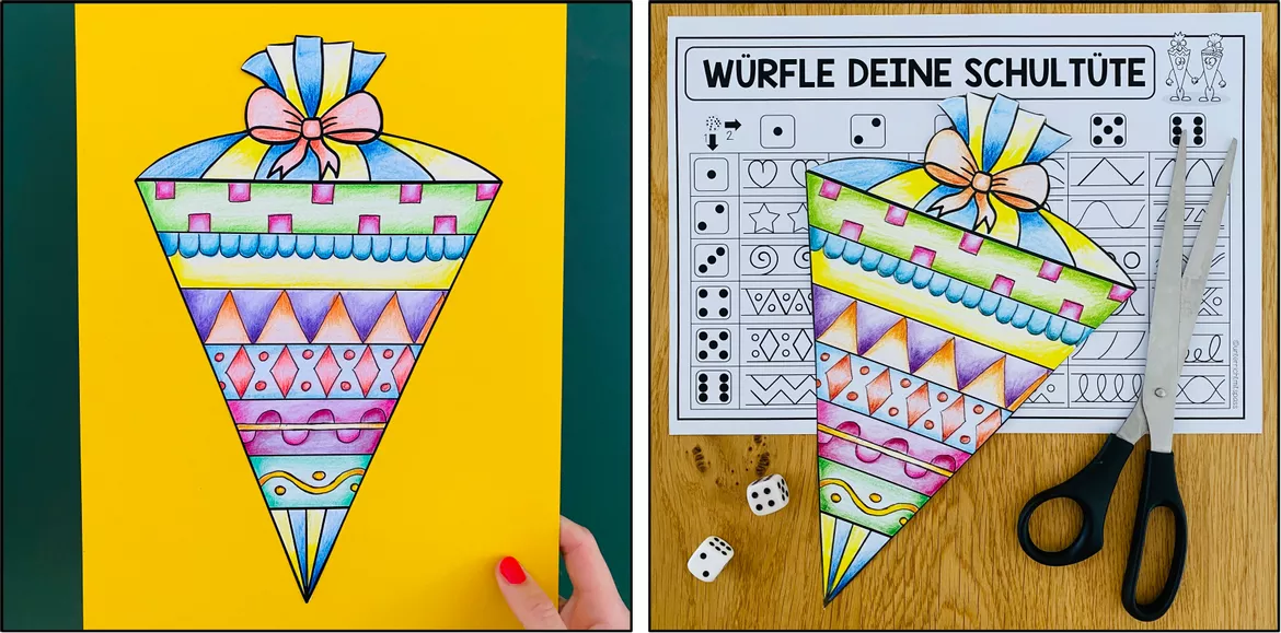 Bild in der Beschreibung des Unterrichtsmaterials Schulanfang – Schultüte gestalten | Würfelkunst 2.–3. Klasse von Unterrichtmitspass #1