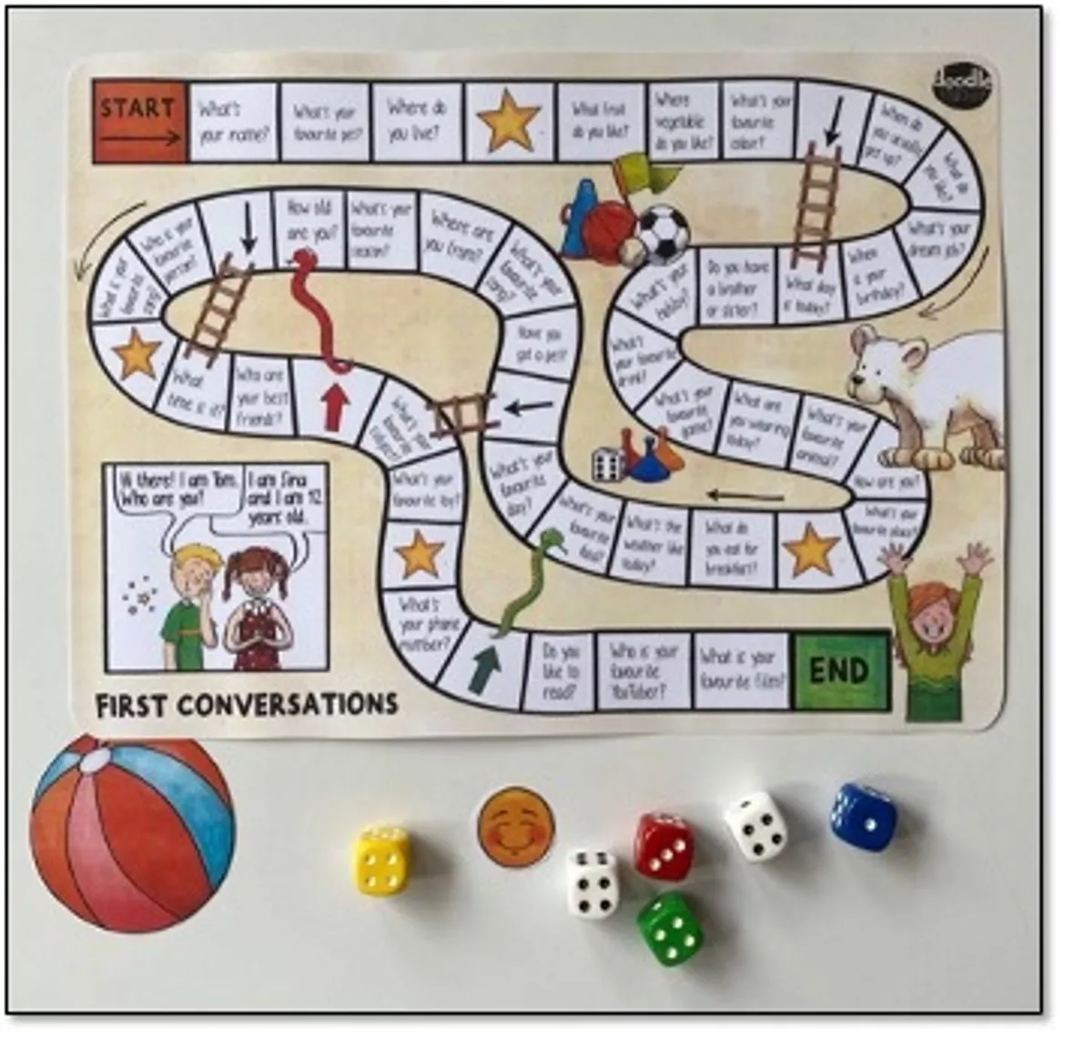 Bild in der Beschreibung des Unterrichtsmaterials Kennenlernen - Brettspiel mit 38 Gesprächsfragen / Schuljahresanfang von Doodleteacher #1
