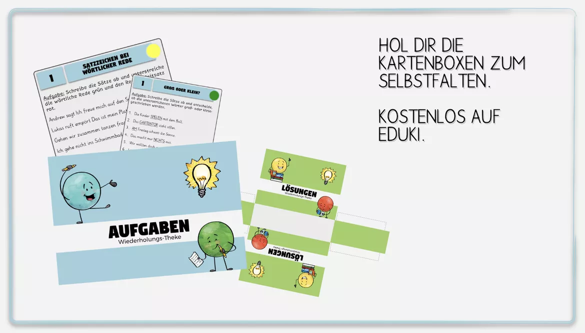 Bild in der Beschreibung des Unterrichtsmaterials Wiederholung Deutsch: Klasse 5 (mit 44 Karten zu wichtigen Themen) von Smart Teachers