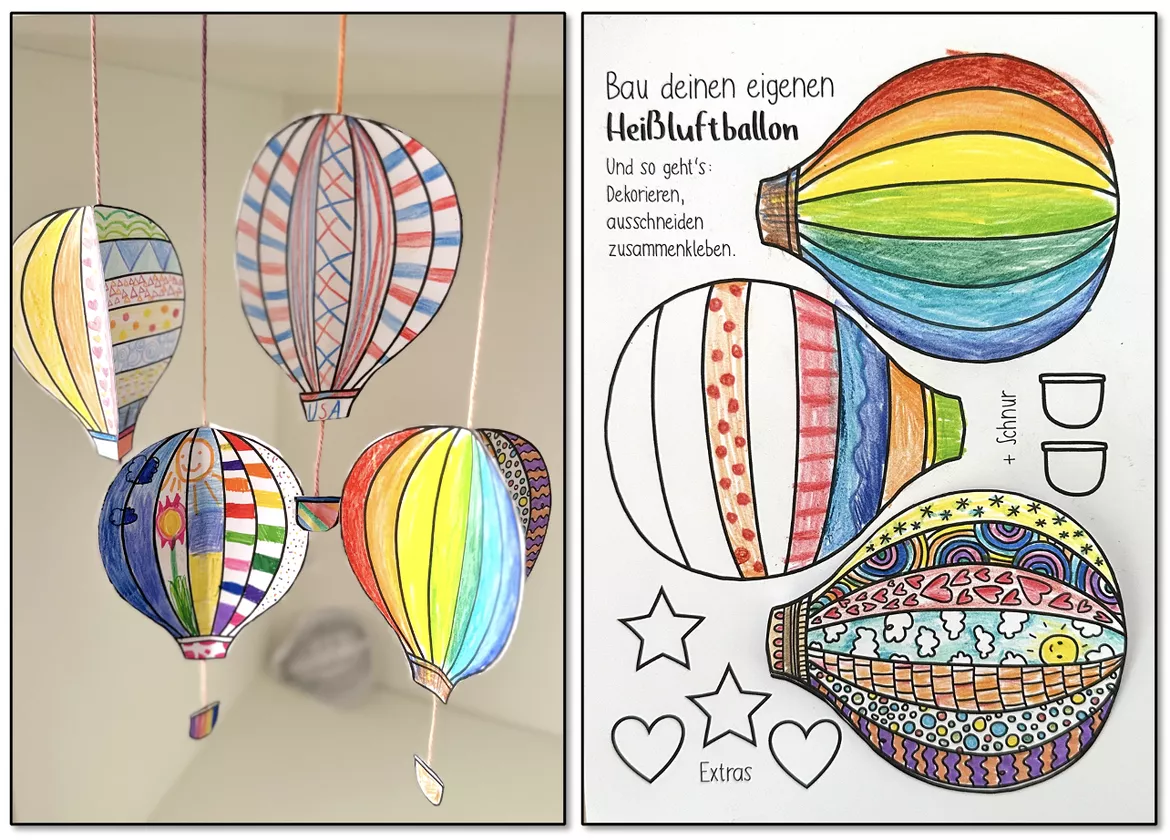 Bild in der Beschreibung des Unterrichtsmaterials Heißluftballon mit Muster - Mal & Bastelvorlage + Pop-Art von Doodleteacher #1