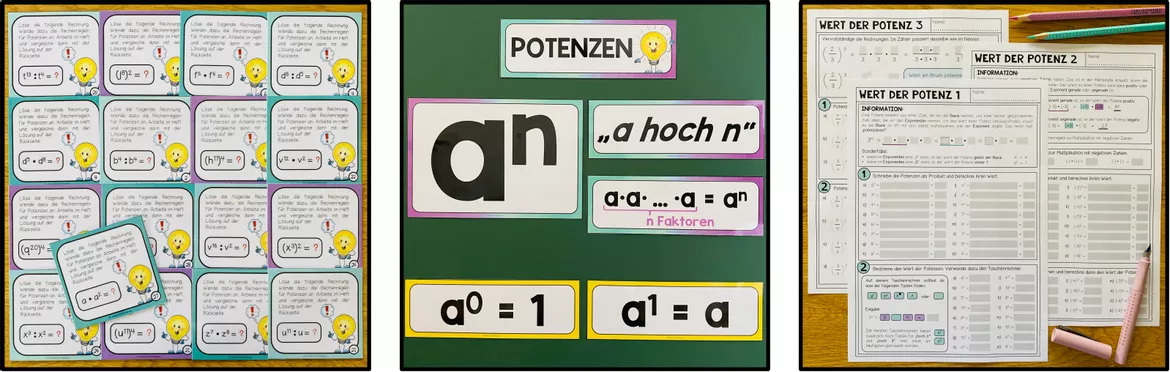 Bild in der Beschreibung des Unterrichtsmaterials Potenzen Klasse 7, 8, Potenzgesetze / Potenzregeln, Basis und Exponent, Potenzen berechnen, multiplizieren, dividieren, potenzieren, Zehnerpotenzen, Mathe Übungen, Arbeitsblätter | Materialpaket von Unterrichtmitspass #2
