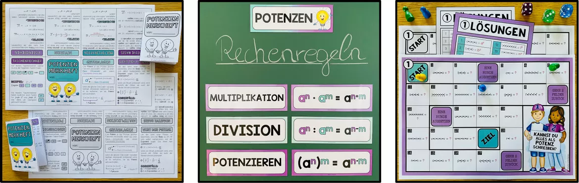 Bild in der Beschreibung des Unterrichtsmaterials Potenzen Klasse 7, 8, Potenzgesetze / Potenzregeln, Basis und Exponent, Potenzen berechnen, multiplizieren, dividieren, potenzieren, Zehnerpotenzen, Mathe Übungen, Arbeitsblätter | Materialpaket von Unterrichtmitspass #4
