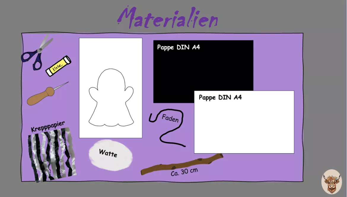 Bild in der Beschreibung des Unterrichtsmaterials Flauschig fliegende Geister Klasse 1-4 Halloween Schritt für Schritt Anleitung von Bastelkuh #1