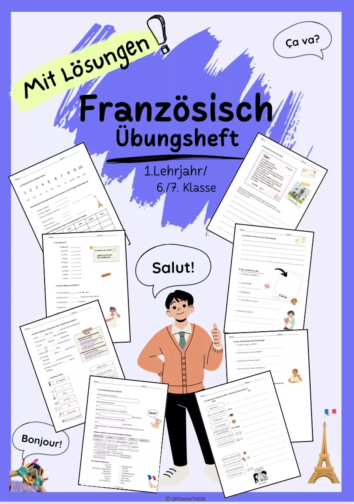 Bild in der Beschreibung des Unterrichtsmaterials Anfangsunterricht | 1.Fremdsprache Französisch Übungsheft komplett | Arbeitsblätter Französischunterricht | Sparpaket mit Lösungen |Wiederholung Französisch 1.Lehrjahr | 6./7.Klasse 🇫🇷 von GrowWithDiS #1