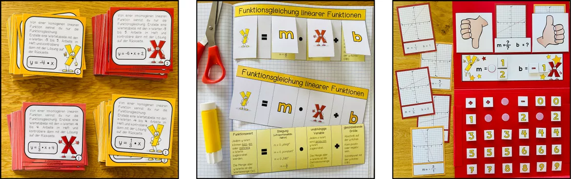 Bild in der Beschreibung des Unterrichtsmaterials Funktionen Mathematik, lineare Funktionen, Funktionsgleichungen, Wertetabellen, Graphen zeichnen, Koordinatensystem, Steigung, y-Achsenabschnitt, Mathe Übungen, Arbeitsblätter | Materialpaket Klasse 8 von Unterrichtmitspass #2