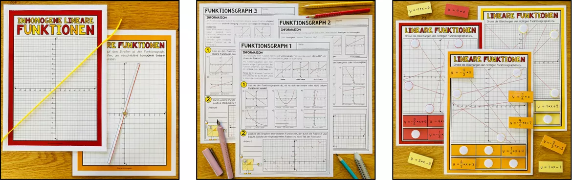 Bild in der Beschreibung des Unterrichtsmaterials Funktionen Mathematik, lineare Funktionen, Funktionsgleichungen, Wertetabellen, Graphen zeichnen, Koordinatensystem, Steigung, y-Achsenabschnitt, Mathe Übungen, Arbeitsblätter | Materialpaket Klasse 8 von Unterrichtmitspass #3
