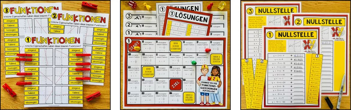 Bild in der Beschreibung des Unterrichtsmaterials Funktionen Mathematik, lineare Funktionen, Funktionsgleichungen, Wertetabellen, Graphen zeichnen, Koordinatensystem, Steigung, y-Achsenabschnitt, Mathe Übungen, Arbeitsblätter | Materialpaket Klasse 8 von Unterrichtmitspass #4