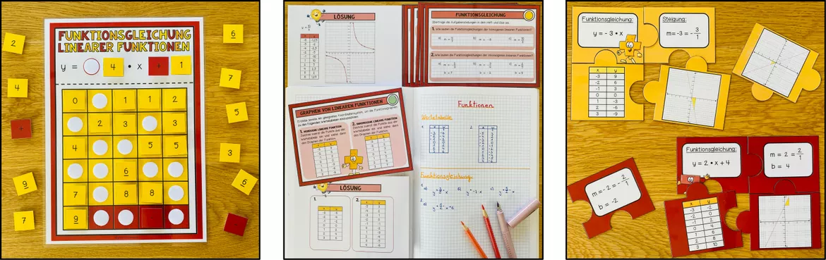 Bild in der Beschreibung des Unterrichtsmaterials Funktionen Mathematik, lineare Funktionen, Funktionsgleichungen, Wertetabellen, Graphen zeichnen, Koordinatensystem, Steigung, y-Achsenabschnitt, Mathe Übungen, Arbeitsblätter | Materialpaket Klasse 8 von Unterrichtmitspass #5
